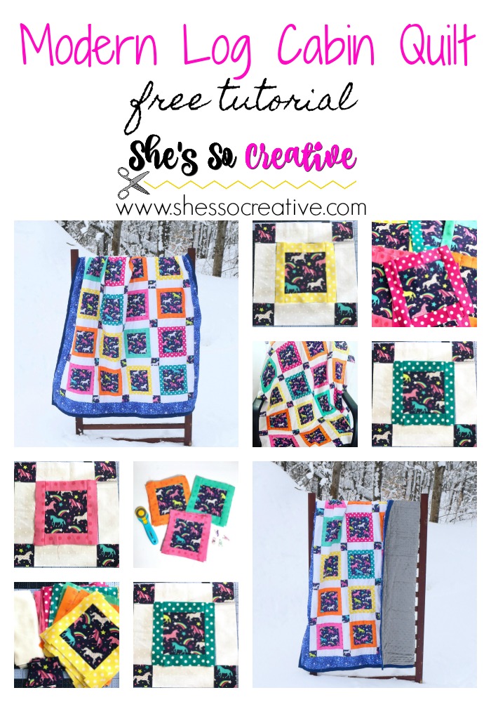 How to Make a Modern Log Cabin Quilt - Free Sewing Tutorial 7 Modern Log Cabin Quilt - Unicorn Quilt - Easy Quilt for Beginners - Free Quilt Sewing Tutorial - Free Quilt Pattern - Quilting for Beginners