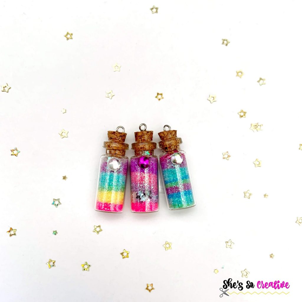 How to Make Mythical Magic Bottles - Free Tutorial 3 Mythical Magic Bottles free tutorial for glass jars with glitter inside