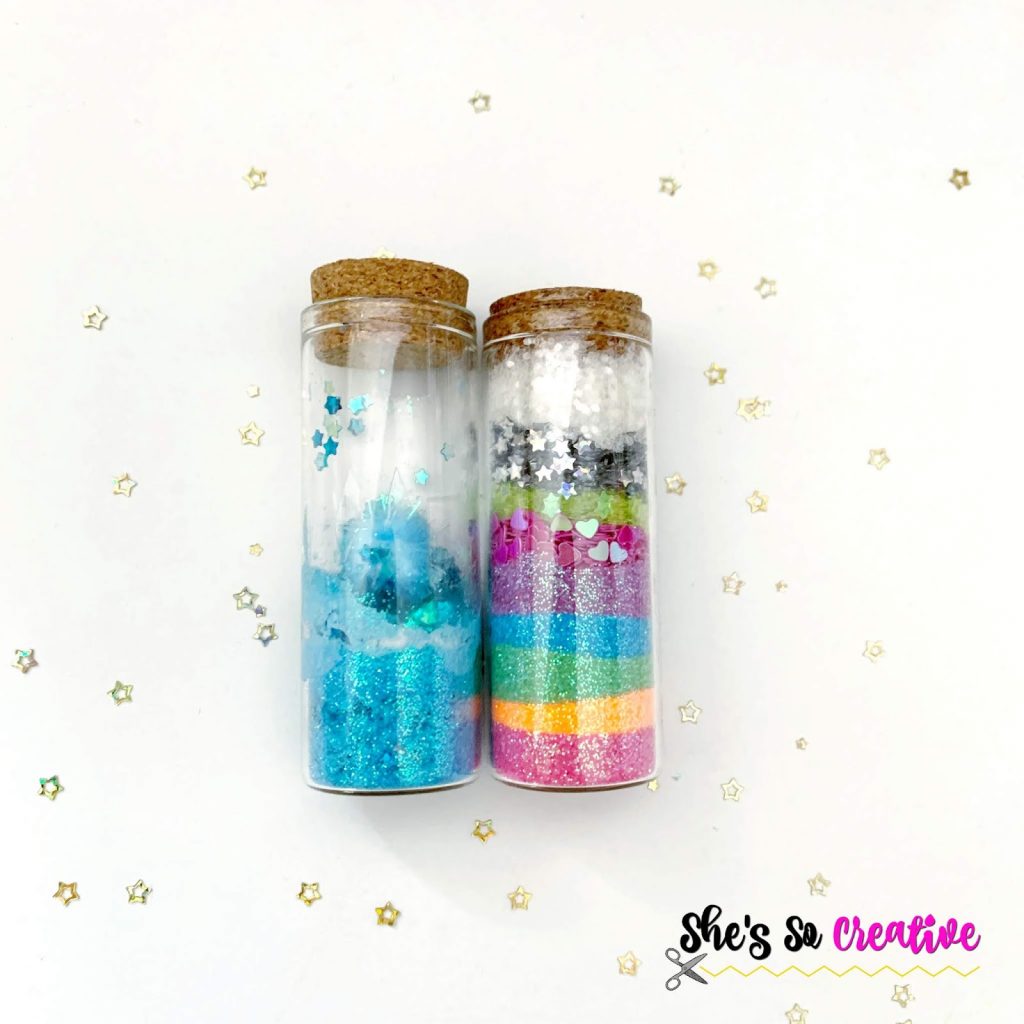 How to Make Mythical Magic Bottles - Free Tutorial 6 Mythical Magic Bottles free tutorial for glass jars with glitter inside - Craft ideas for kids - beginner level crafts - craft fair craft ideas
